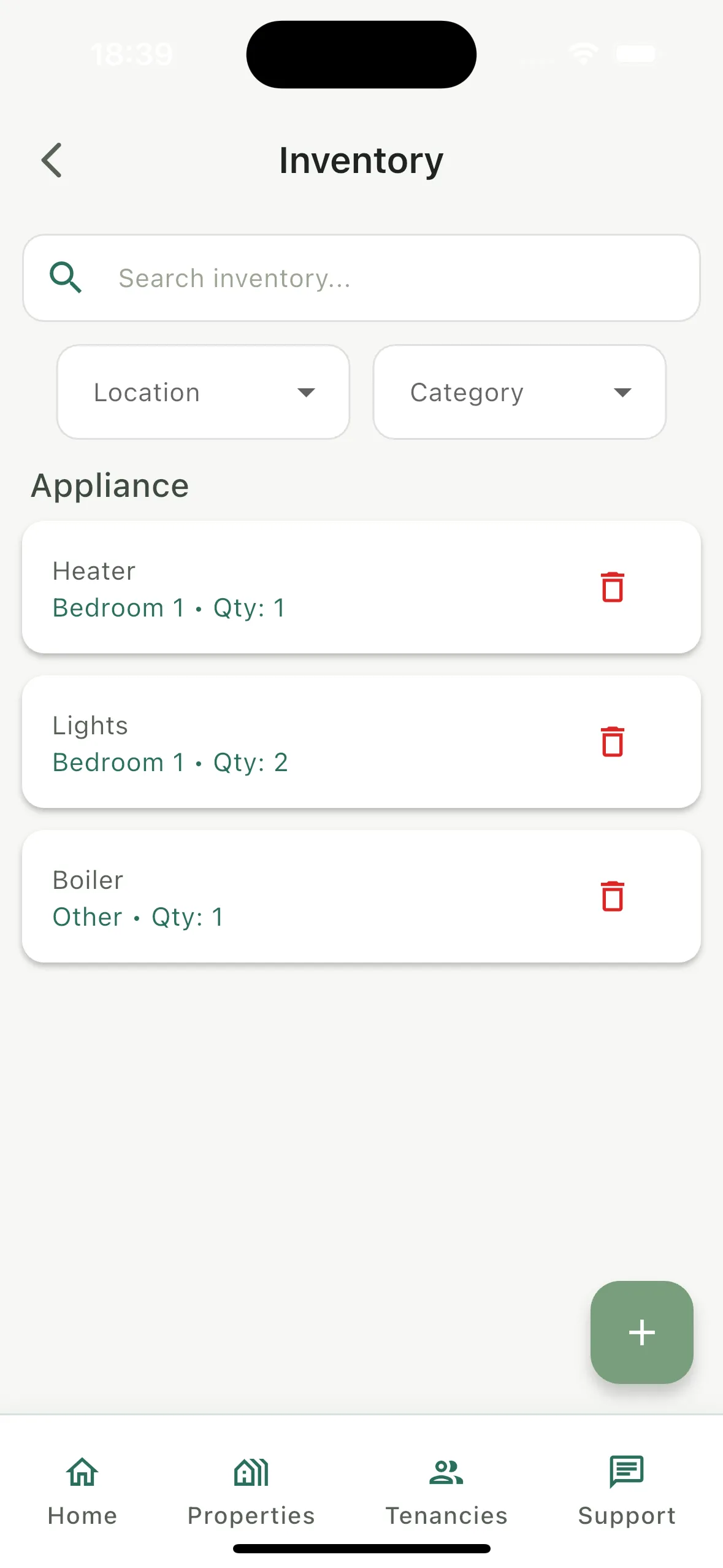Inventory list grouped by location and category